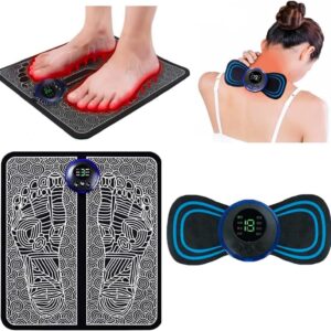 2 IN 1 SET (Foot Massager + BODY Massager) Circulation Foot Massager Mini EMS Muscle Stimulator, Neck Massager, Current Pulse Massager Effective for Back Waist Pain