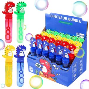 24Pcs Dinosaur Bubble Wands,Bubble Wand Bulk for Kid,Dino Bubbles Party Favors for Boys Girls,Assortment Color Bubbles Wands for Dino Themed Birthday Gift