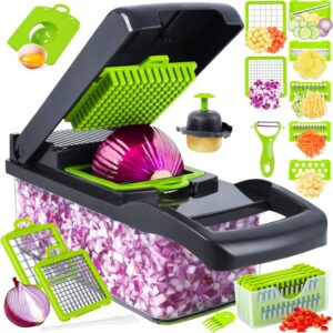 Vegetable Chopper, Pro Onion Chopper, 14 in 1Multifunctional Food Chopper, Kitchen Vegetable Slicer Dicer Cutter,Veggie Chopper With 8 Blades,Carrot and Garlic Chopper With Container