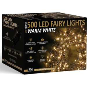 Christmas Tree Fairy Lights - 500 LED Warm White with 8 Different Modes; for Outdoor & Indoor Use, Plug in Xmas Party Decorations - 500 LED/ 50M Lit-Length