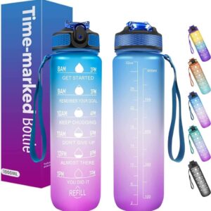 Plastic Water Bottle, 1L / 32oz with Motivational Time Marker