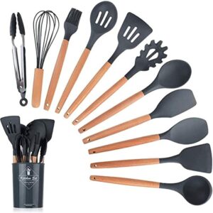 12PCS Kitchen Utensil Set Silicone Cooking Utensils Kit Spatula Heat Resistant Wooden Spoons Gadgets Tool for Non-Stick Cookware