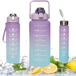 Sports Water Bottles Set of 3, 2000ml+900ml+500ml BPA Free Motivational Sports Water Bottle with Time Capacity Marker Large Gym Cycling Water Bottle Cup Jug for Kids School Fitness