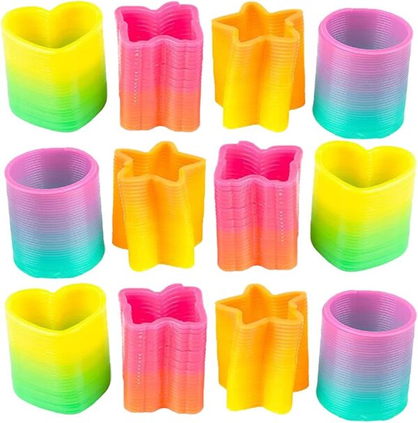 Rainbow Spring Toy Assortment (Pack of 24) Mini Plastic Coil Spring Toy | Bright Colors and Shapes, Goody Bag Filler, Party Prizes and Stocking Stuffers for Kids