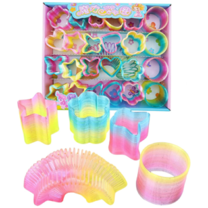 Rainbow Spring Toy Assortment (Pack of 24) Mini Plastic Coil Spring Toy | Bright Colors and Shapes, Goody Bag Filler, Party Prizes and Stocking Stuffers for Kids