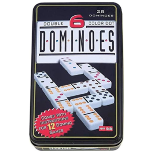 Plastic Double Six Color Dot Dominoes Game Set in a Tin Case