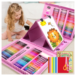 208 PCS Art Supplies,Drawing Art Kit for Kids Girls Boys Teens Artist, Art Set Case with Trifold Easel, Includes Oil Pastels, Crayons, Colored Pencils, Coloring Book, Scissors, Origami Paper 40 Sheets