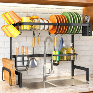 SNTD Over The Sink Dish Drying Rack, Width Adjustable (26.8" to 34.6") 2 Tier Dish